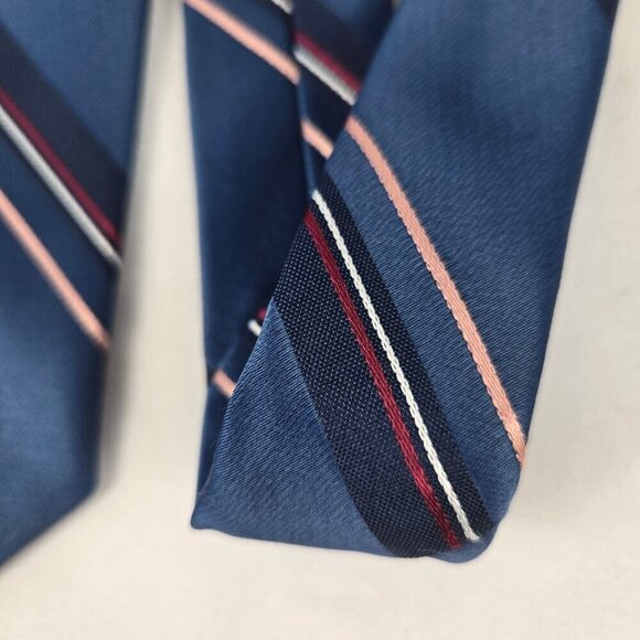 Christian Dior Men's Tie Silk Blend Blue with Multicolor Diagonal Stripes Office - Picture 5 of 7